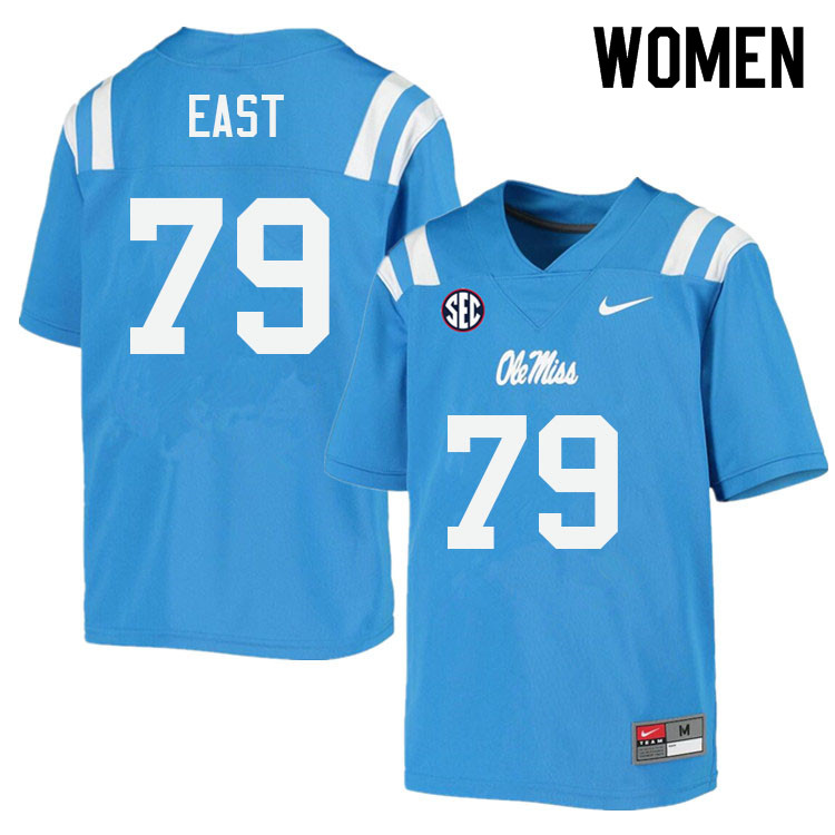 Women #79 Cam East Ole Miss Rebels College Football Jerseys Sale-Power Blue